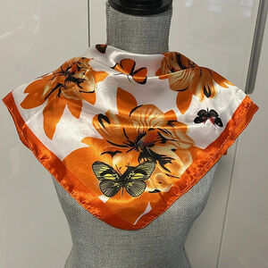 NWOT Silky Square Butterfly Scarf Orange Black